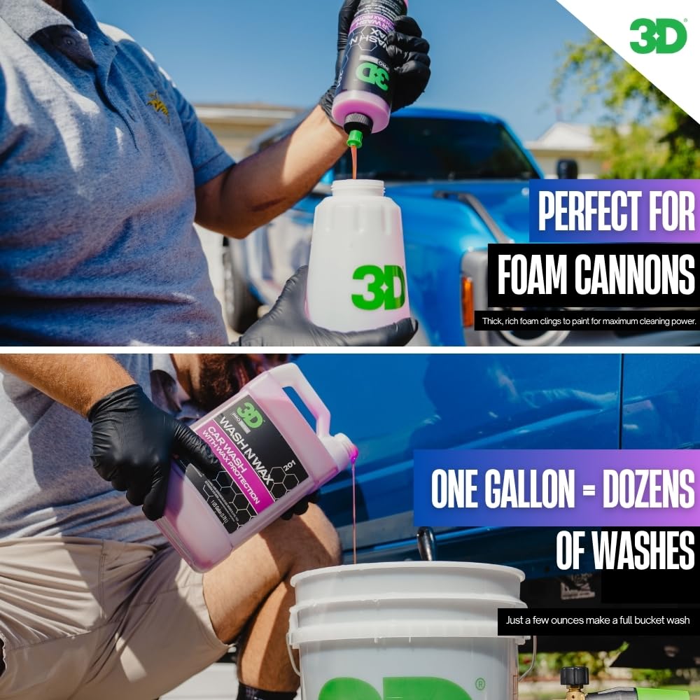 3D Wash N Wax Car Wash Soap - pH Balanced, Easy Rinse, Scratch Free Soap with Wax Protection - 1 Gallon