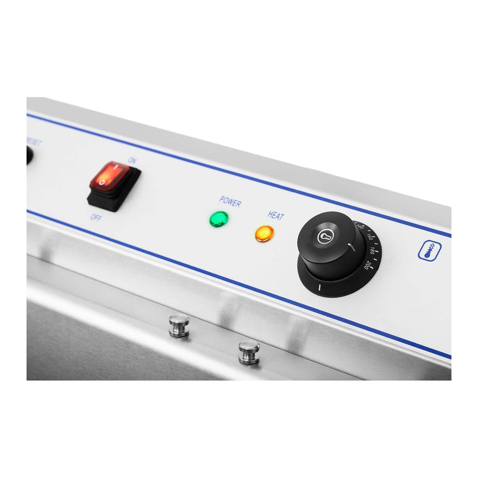 Royal Catering RCBG 30-2-B STH Fettbackgerät Fritteuse Friteuse Gastronomie (24 Liter, 9000 W, 400 V, Ablasshahn, Edelstahl, 2 Körbe)