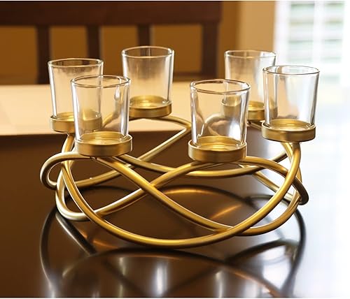 Miniatura 6 de Seraphic Decoración de mesa redonda de hierro, decoración de centro de mesa, portavelas para bodas, patio al aire libre, cocina, comedor y mesas de