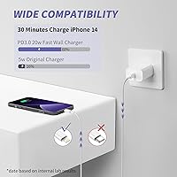 Vista 2 de Cargador de iPhone de carga rápida, [certificado MFi] Paquete de 20 W tipo C bloque de carga rápida con [10 pies y 6 pies] USB C a cable Lightning