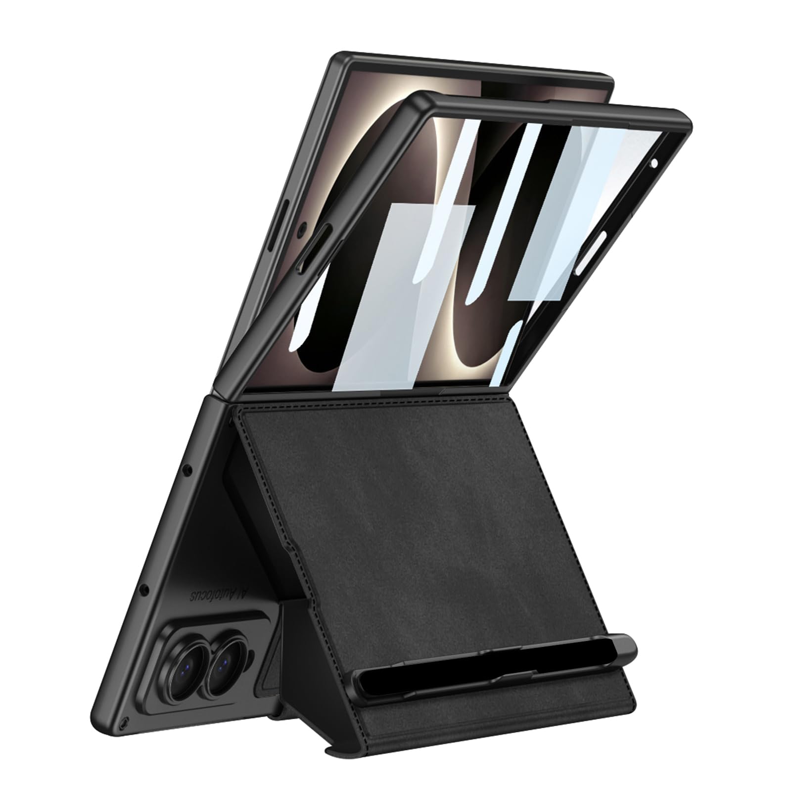 Custodia Flip for Samsung Galaxy Z Fold 8, protezione for lo schermo, custodia da lavoro, slot for schede, in pelle, con custodia portapenne(Black)