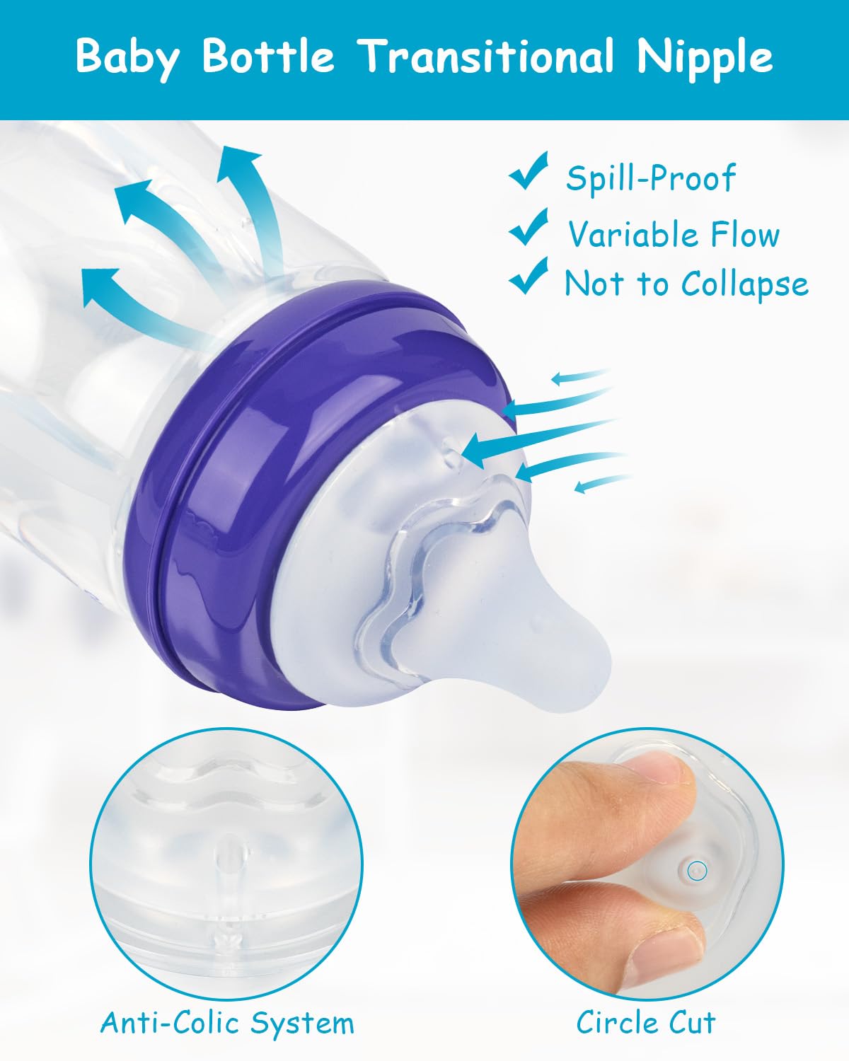 Silicone Nipple for Lansinoh Anti-Colic Baby Bottle, Slow Flow, Size S, 1m+, 6 Count 1 months +, S, 6 Count