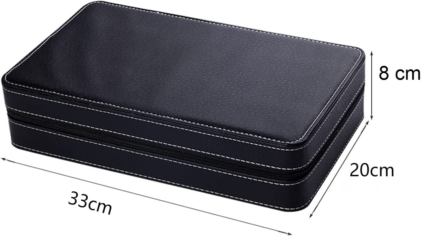 BucketList® Scatola per orologi con 12 scomparti, custodia per orologi da uomo, con cuscino rimovibile, custodia da viaggio portatile con cerniera, in pelle sintetica nera, fodera in flanella grigia