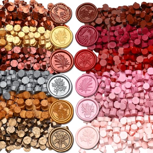 Image of 1200pcs Metallic & Red Wax Seal Beads, 12 Assorted Metallic Colors for Wax Seal Stamp, Wedding Letter Envelope Decor, Wine Bottle Sealing