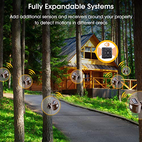 eMACROS Pairable 1/2 Mile Long Range Solar Wireless Driveway Alarm Indoor Outdoor Weatherproof Motion Sensor&Detector Security Alert System (No Sensitivity Switch)