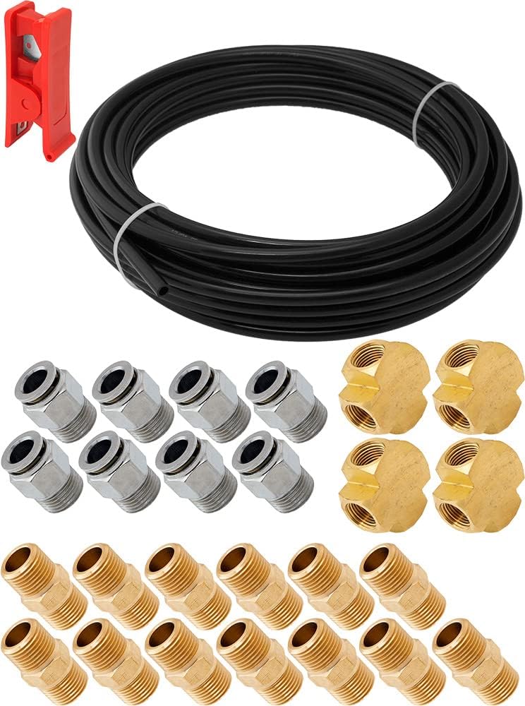 Vixen Air Set of Fittings for Eight 3/8" NPT Air Valves with 50 Feet 3/8" OD Air Line and Hose Cutter VXK3820H