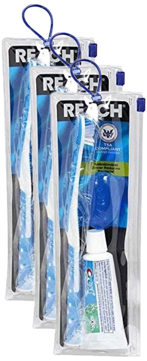 Reach Toothbrush Travel Kit Soft Bristles Multi-Angled Pack of 3 TSA-Friendly Portable