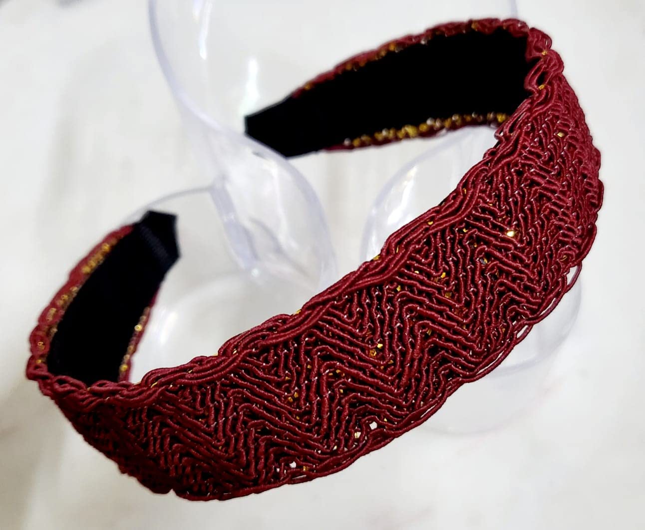 Deepti Chandna Designs Extremely Unique Stunning & Elegant Handcrafted Headband, Featuring Lace & Stones for women (Pack of 1) (Solid Maroon & Gold Lace) (B0B2W5CNKC) Amazon Price History, Amazon Price Tracker