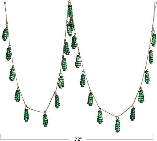 Miniatura 4 de Creative Co-Op Guirnalda de árbol de vidrio de mercurio en relieve de 72 pies de largo, guirnalda en cuerda de yute, verde