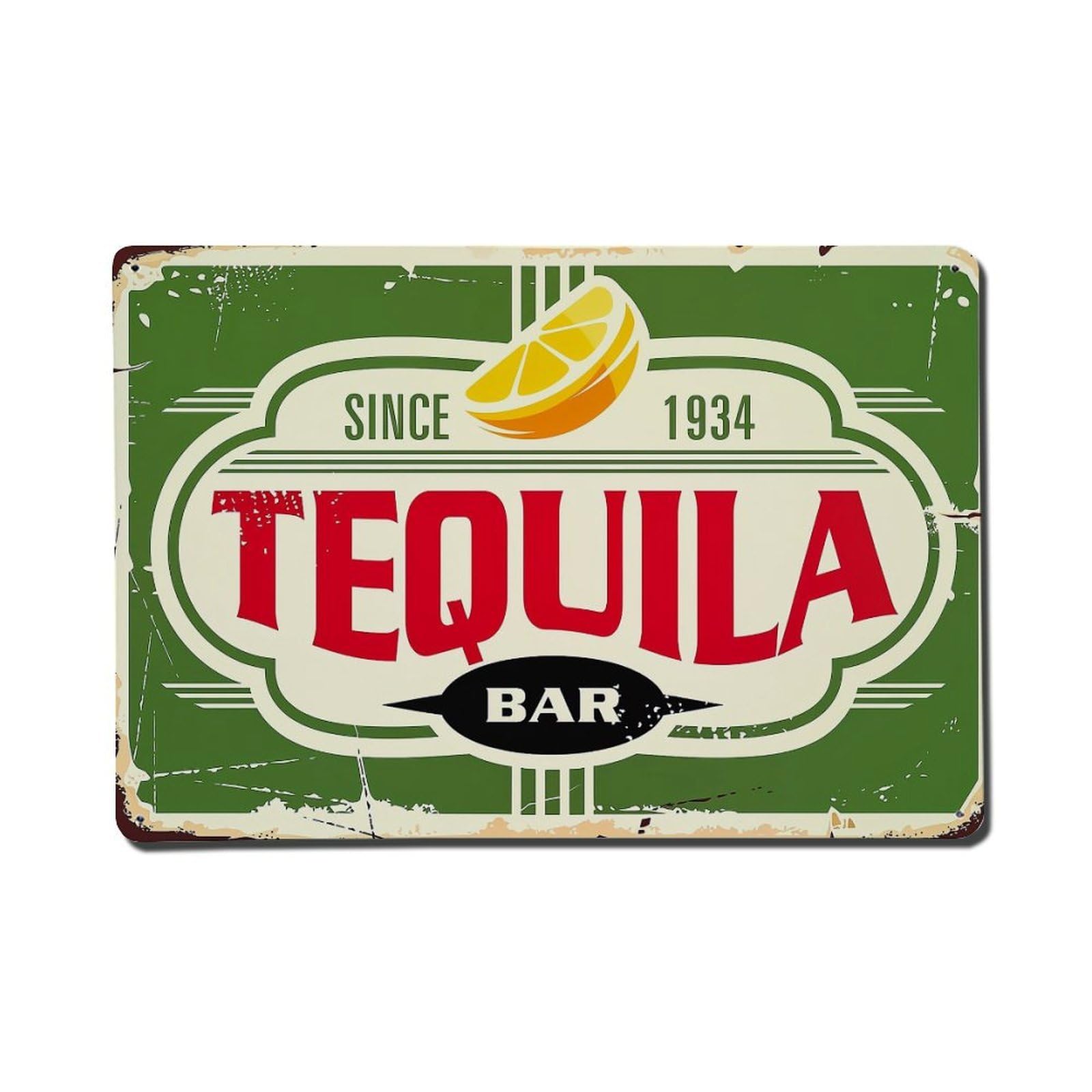Vintage Tequila Bar Sign With Lemon Slice Retro Metal Tin Sign, Vintage Metal Poster for Home, Gaming Room, Studio Workshop,Bar,Garage Wall Art Decor 8x12 Inch