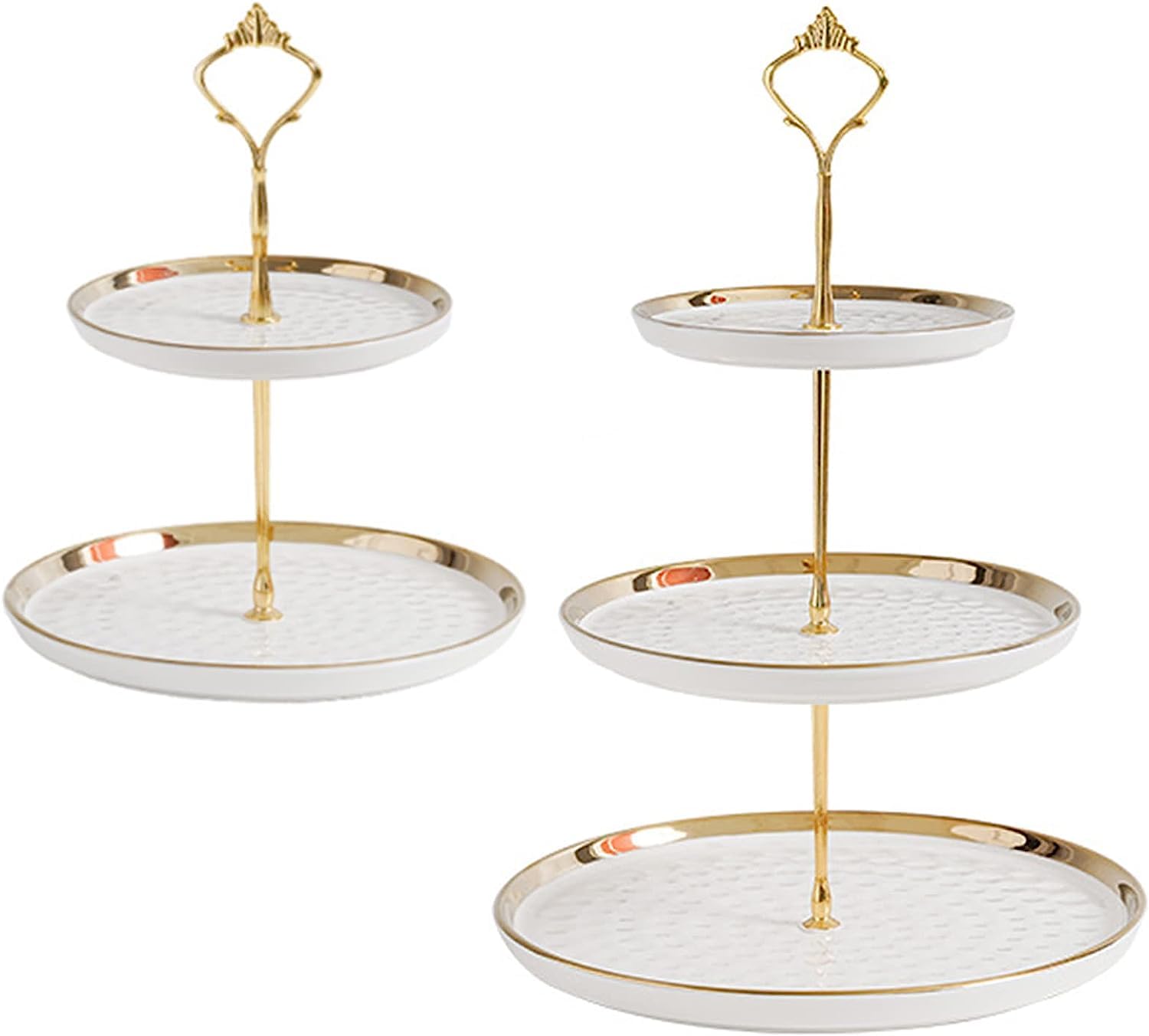 Meetoz White 2 Set Of Round Porcelain Tiered Cupcake Stand, Dessert Plates Stand Tiered Serving Trays With Gold Rod,3 Tiers And 2 Tiers Cake Stand Party Serving Trays Fruit Pastry Holders(White)
