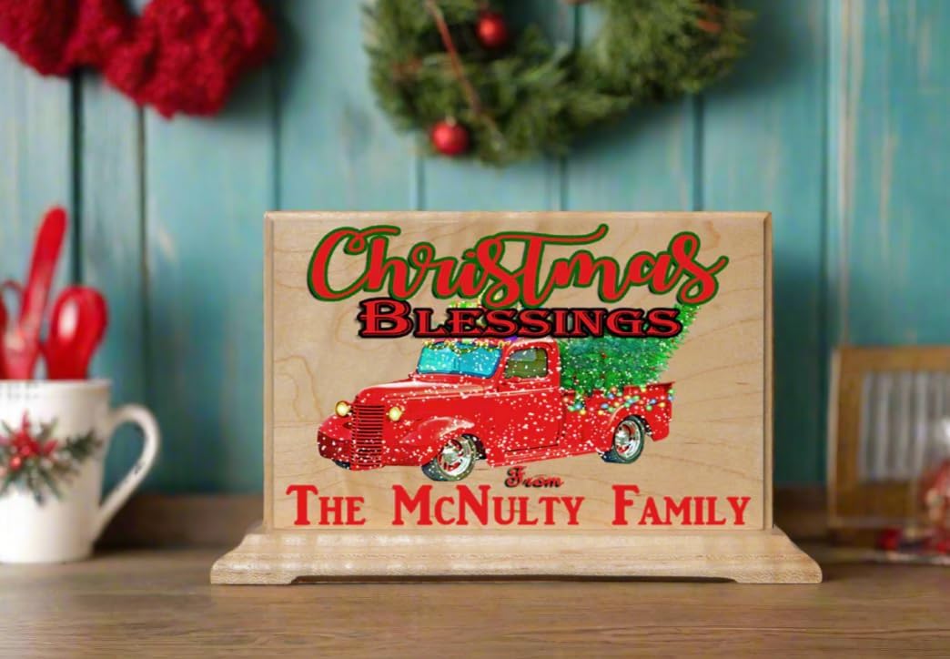 Vintage Red Truck Christmas Family Name Sign Gift Custom Holiday Decoration Gift Idea