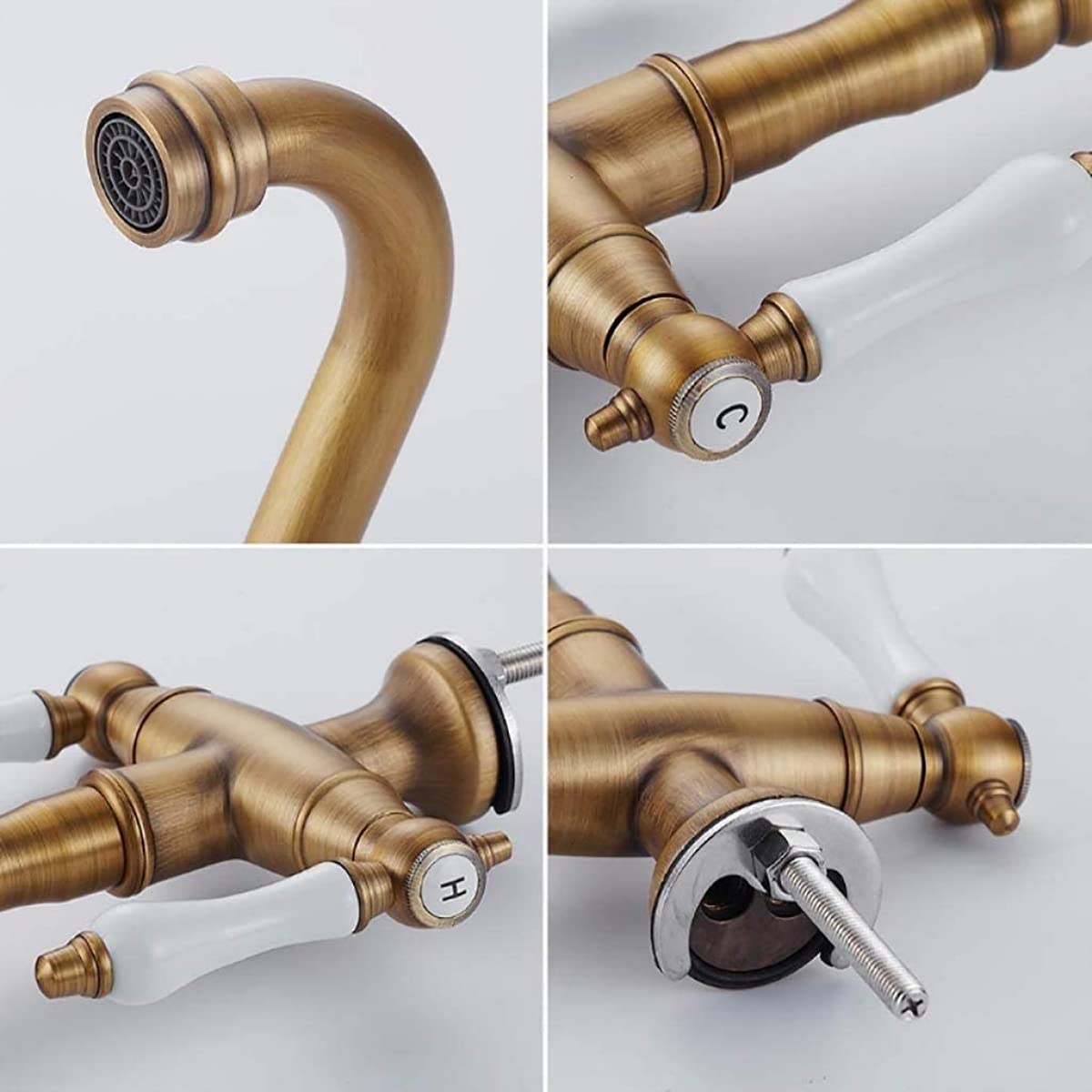 Grifo Mezclador De Baño De Cocina Retro Tradicional Grifo De Doble Manija De Latón Macizo para Cocina Agua Caliente Grifo De Agua Fría