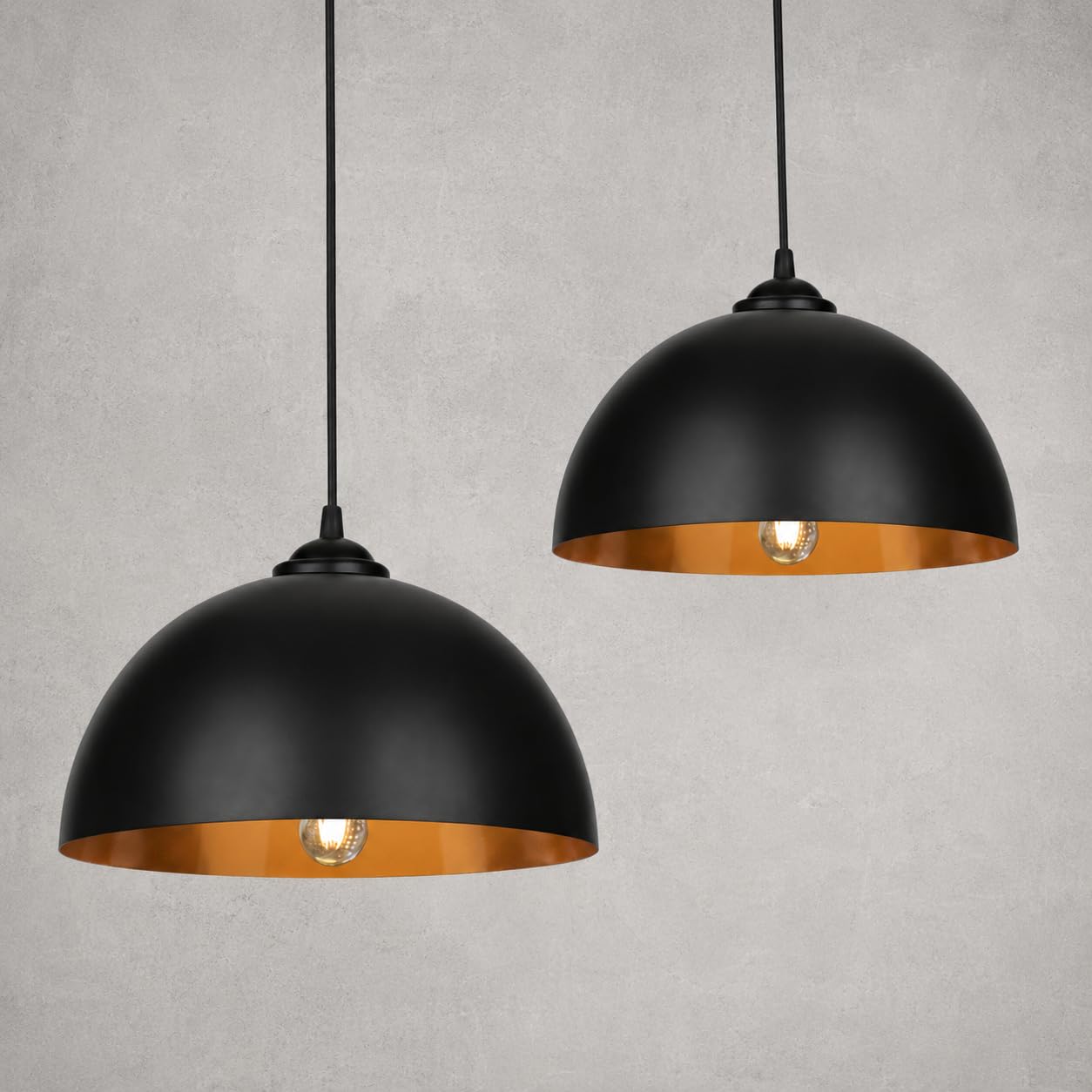 Pendelleuchte 2er Set Schwarz Gold, 30 x 15 cm, E27 Metall