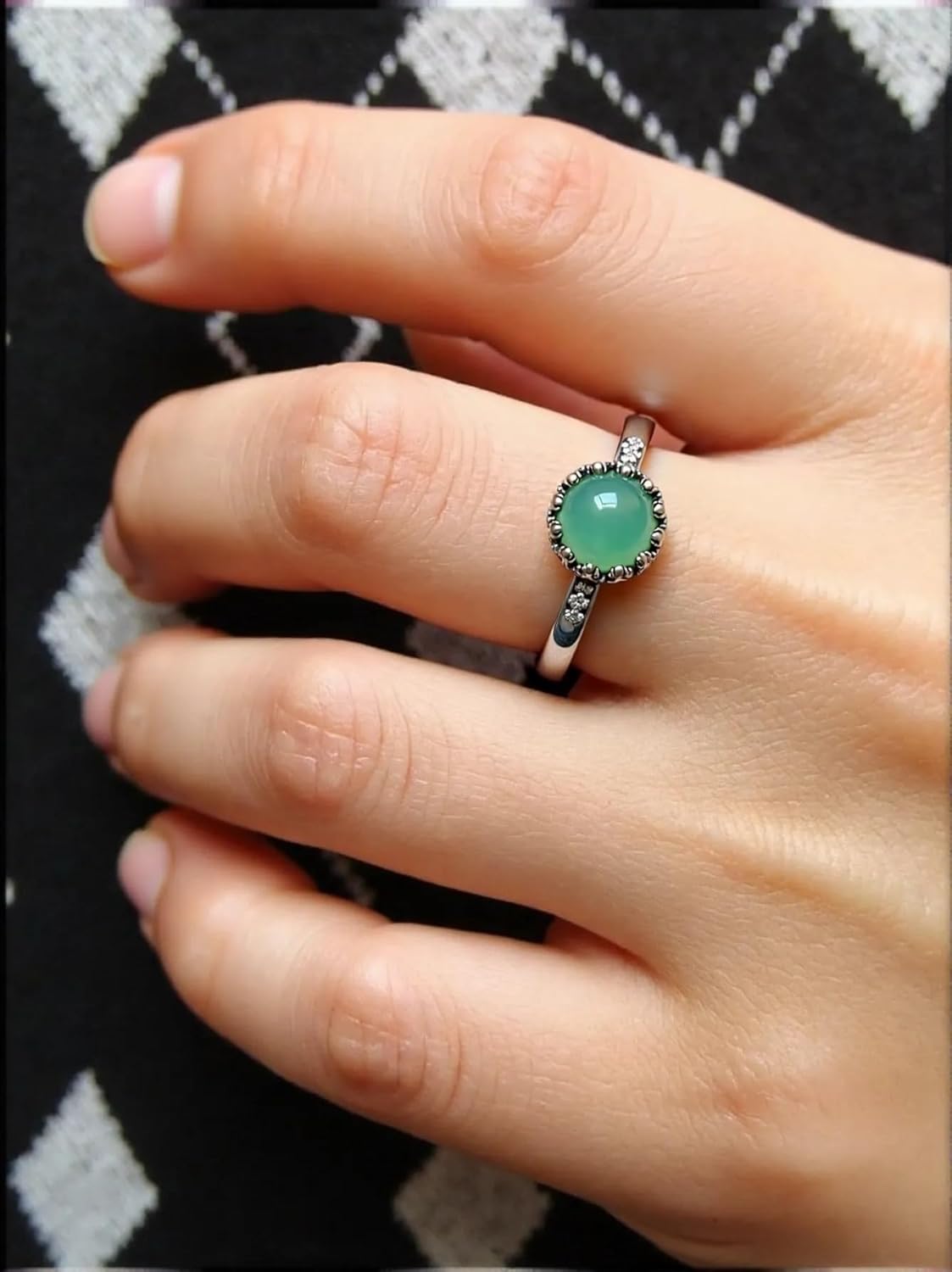 Simple Cherry blossom Single Agate Quartz Gemstone S925 Sterling Silver Ring For Women,Retro Antique Vintage Boho Bohemain Statement Jewelry - Image 2