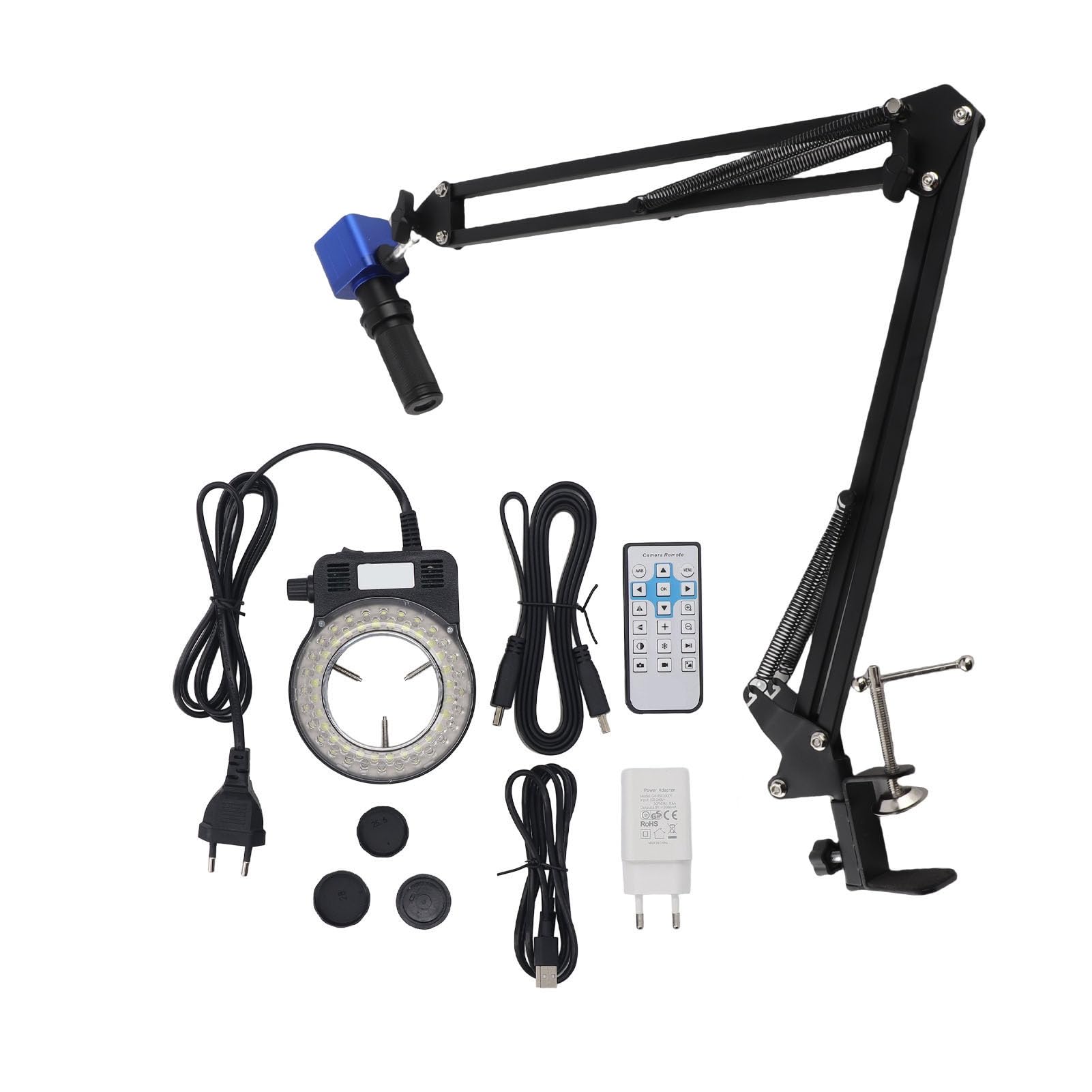 LiebeWH Microscopio Digitale Camera 24MP 1080P, Obiettivo C-Mount 150X con Anello LED 56 Luci, per Software di Misurazione su PC (Spina europea)