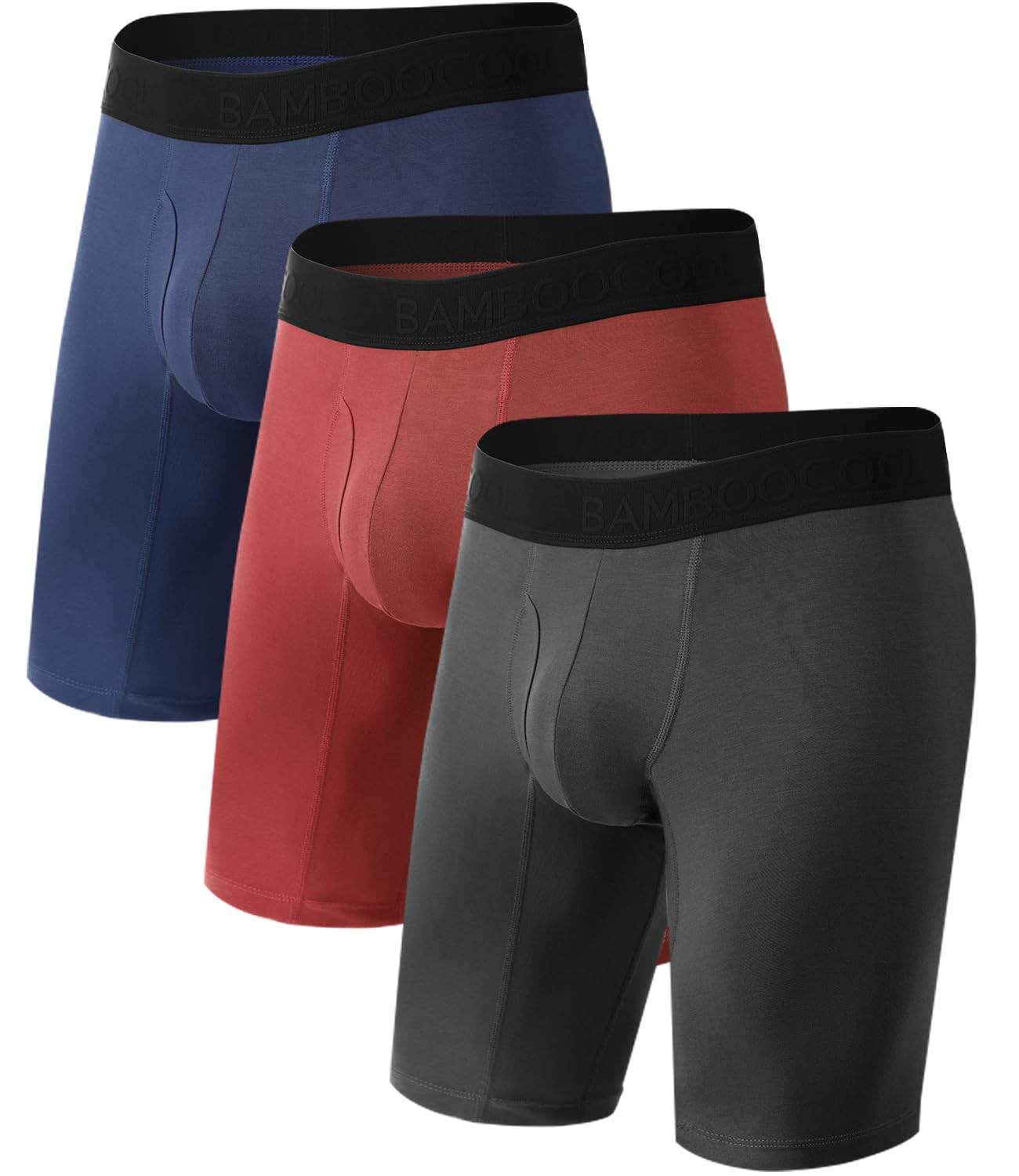 BAMBOO COOL Men's Long Boxer Briefs Performance Long Leg Sports Boxer Brief Underwear MultiPack