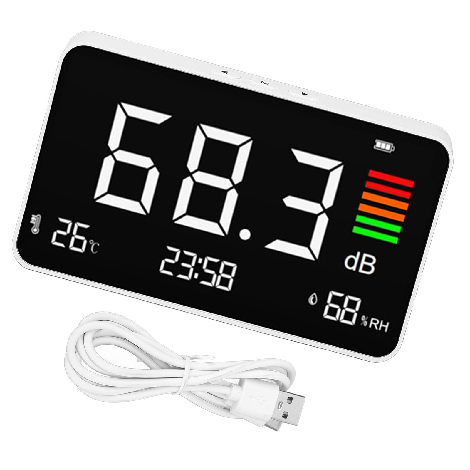 Yrohgkpn Desktop Sound Levels Meter 30-130Dba Decibel Meter With Temperature And Humidity Display Rechargeable Noise Tester Noise Assessment Tool