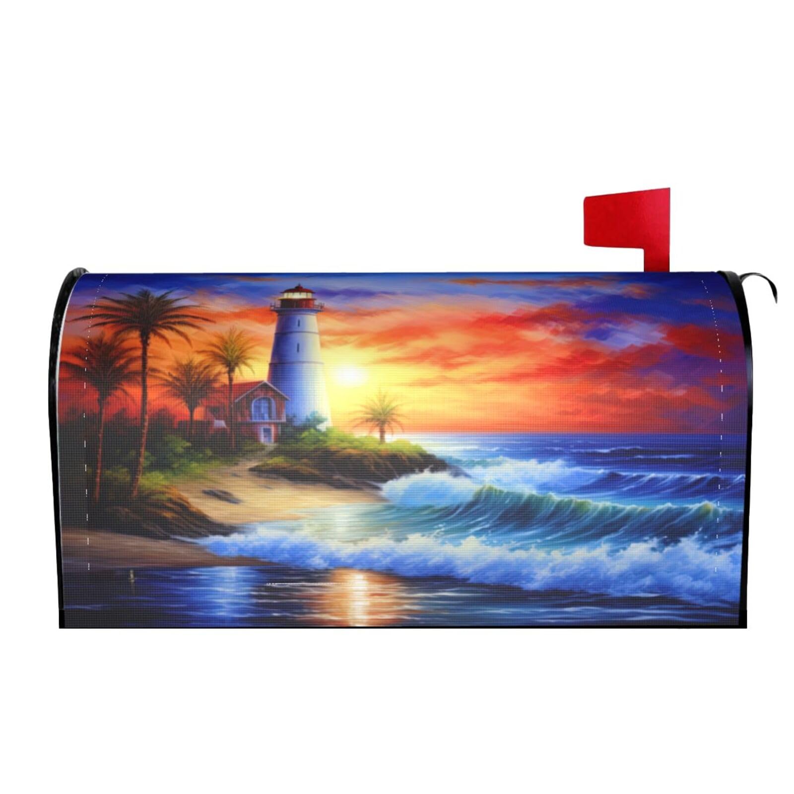 Lighthouse Beach Garden Summer 04 Mailbox Covers Magnetic Wraps Post Letter Box Cover Garden Home Decor