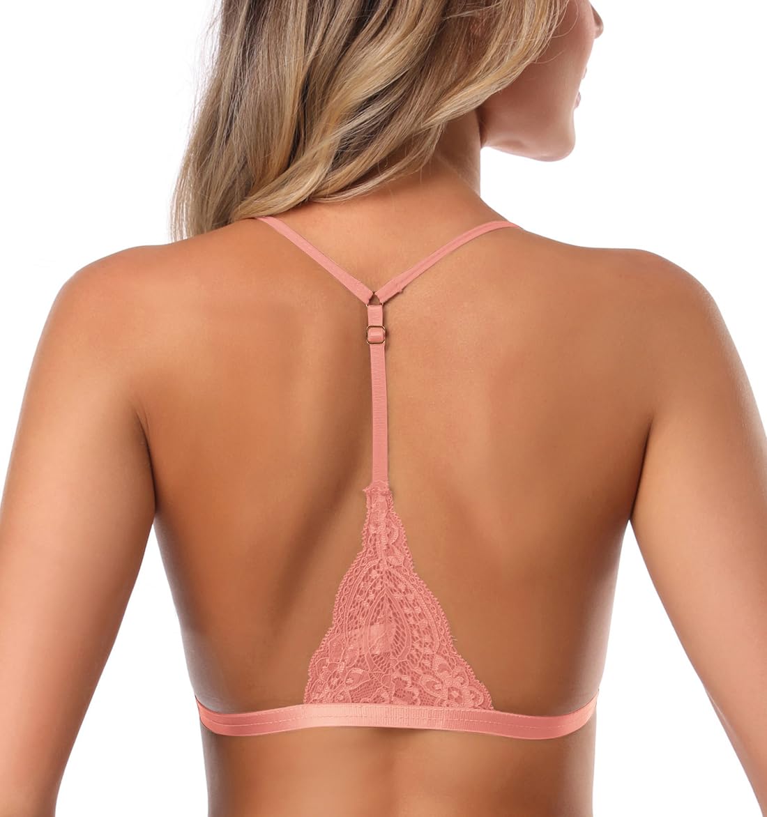 SHEKINI Sujetador triangular bordado para mujer, cierre frontal, sin varillas, ligeramente forrado