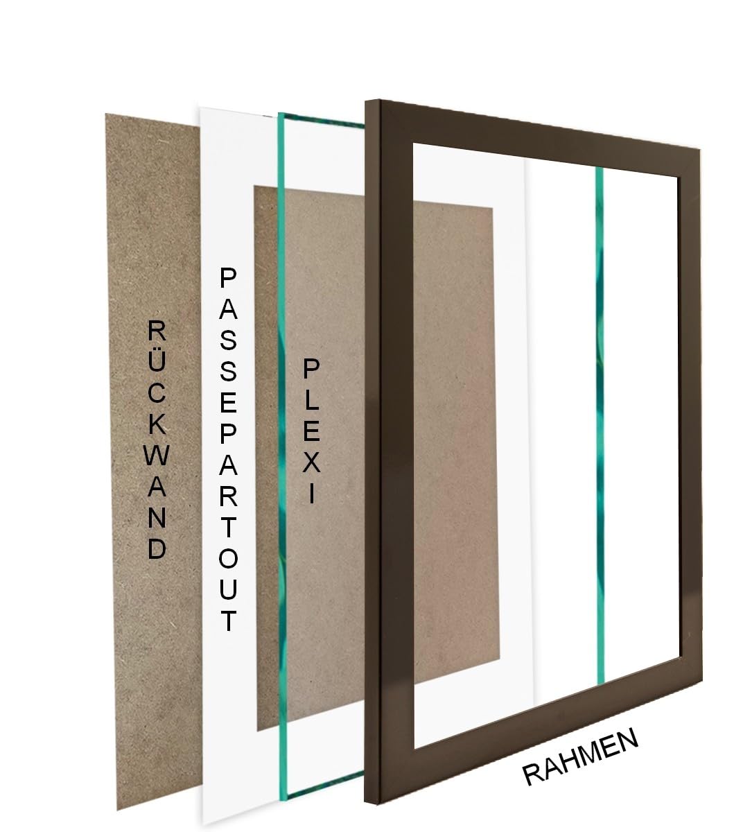 Bilderrahmen mit Passepartout 70x100 cm (Bild 50x70) | Farbe: Schwarz | 30 mm starke Rahmenleiste