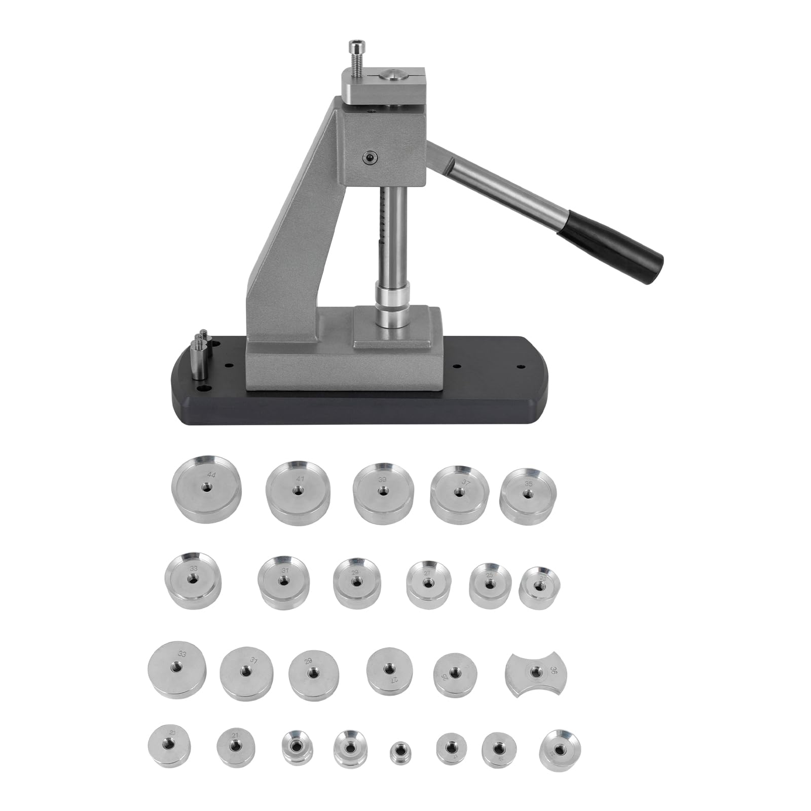 Kit de Herramientas para prensar Cajas de Relojes con 25 Matrices, Altura Ajustable y diseño de presión Vertical para Abrir y Cerrar Cajas de Relojes.