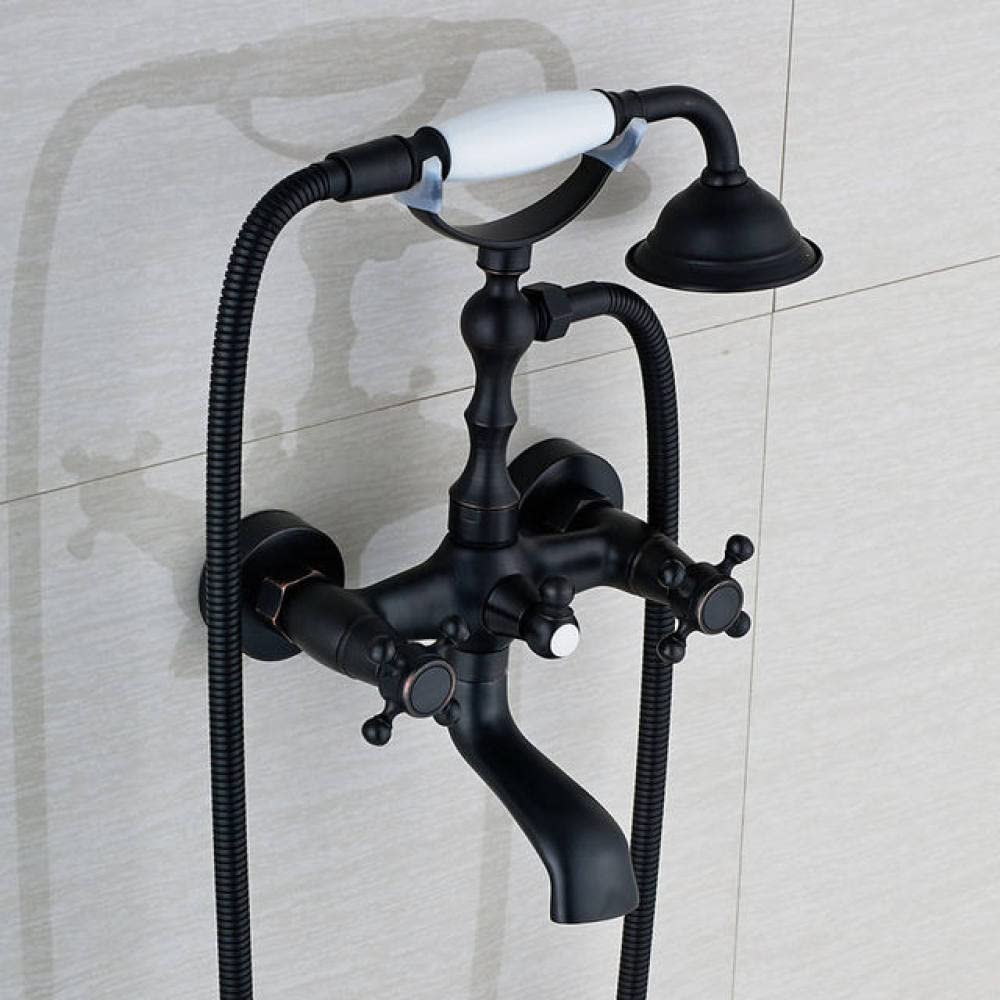 ZYCHSJXA Antique Brass Floor-Standing Bathroom Faucet Set, Dual Knobs Mixer Tap with Swivel Tub Spout, Wall Mounted Bathtub Shower Faucet, Elegant Set for Luxury Bathrooms