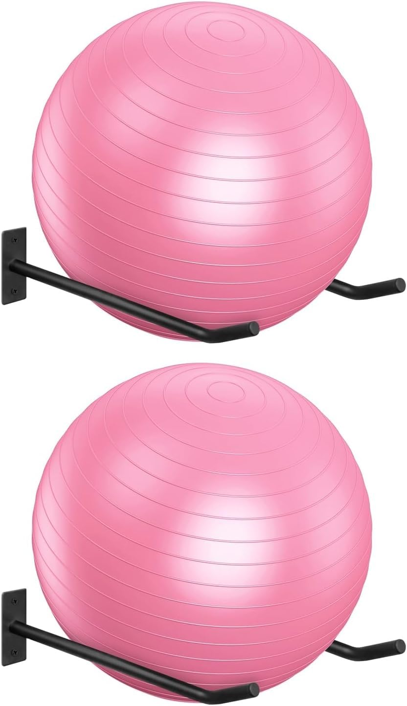 Supporto per palla da ginnastica in metallo (set da 2), supporto per palla da yoga nero, supporto per palla da yoga a casa, palestra o studio