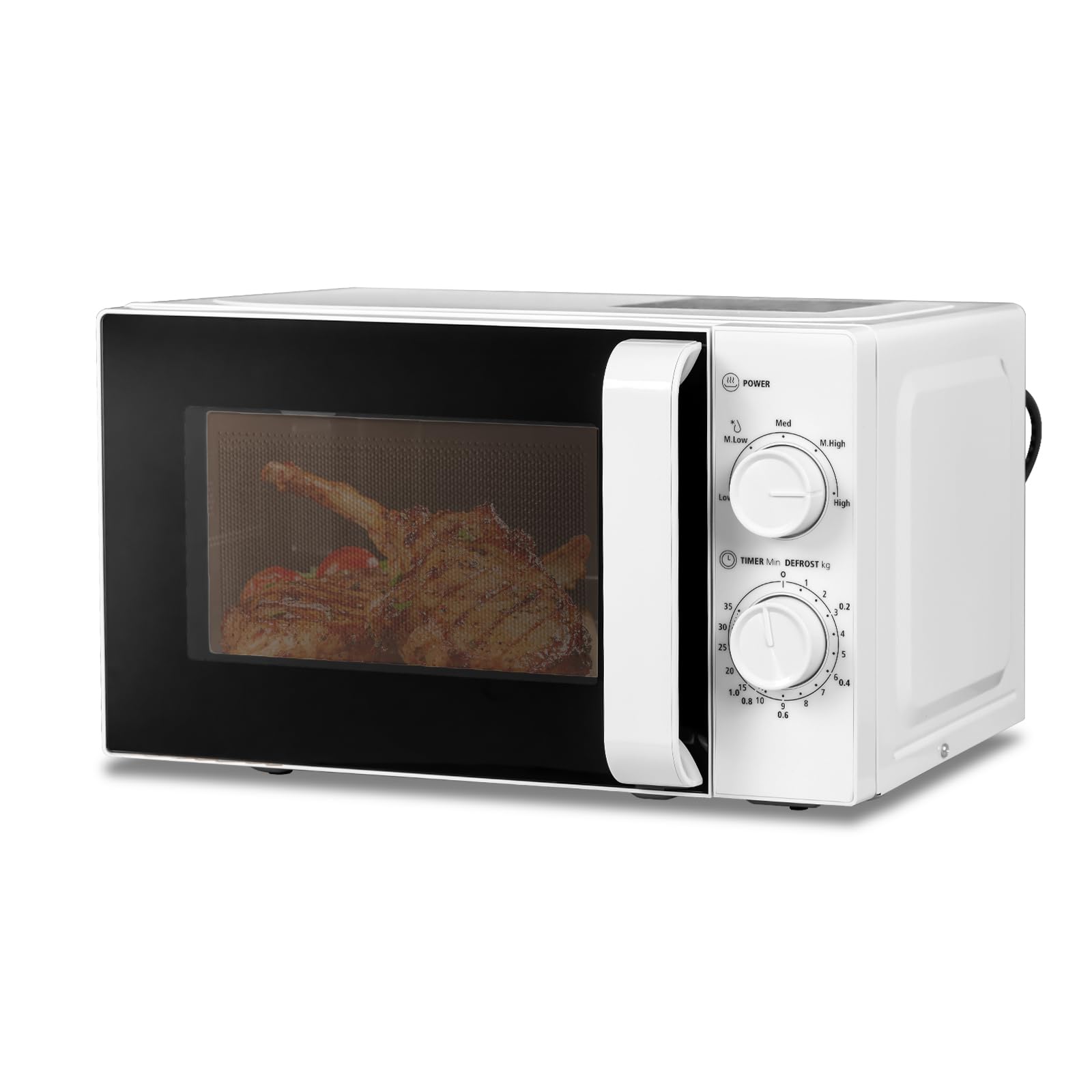 Smad 20L Solo Microwave Oven, 700 W Compact Manual Microwave with 5 Power Levels, 35-Minute Timer, Defrost by Weight and Time, LED Light, White