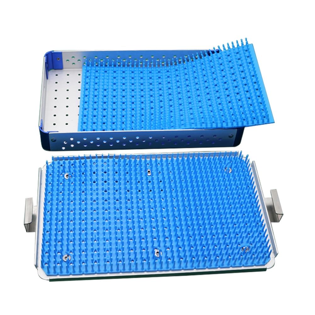 Bandeja de esterilización para Instrumentos, Caja de Instrumentos de aleación de Aluminio con tapete de Silicona, para Instrumentos quirúrgicos, médicos y dentales, 25,5 x 15,5 x 3,5 cm