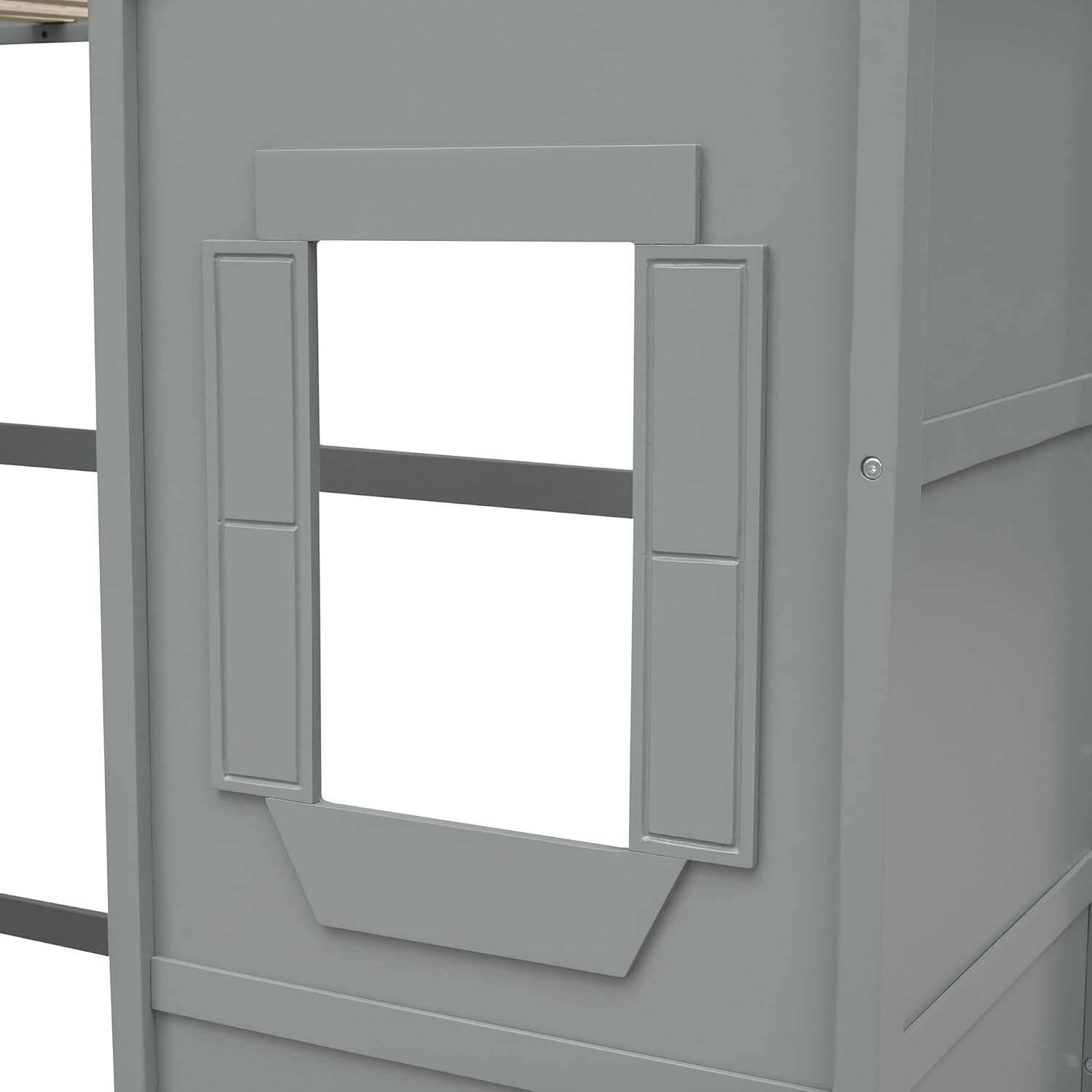 Bellemave Twin Size Loft Bed with Play House Shape, Loft Bed Frame with Windows, Entertainment Space and Ladders for Kids, Boys, Girls and Teens, No Spring Needed (Gray)