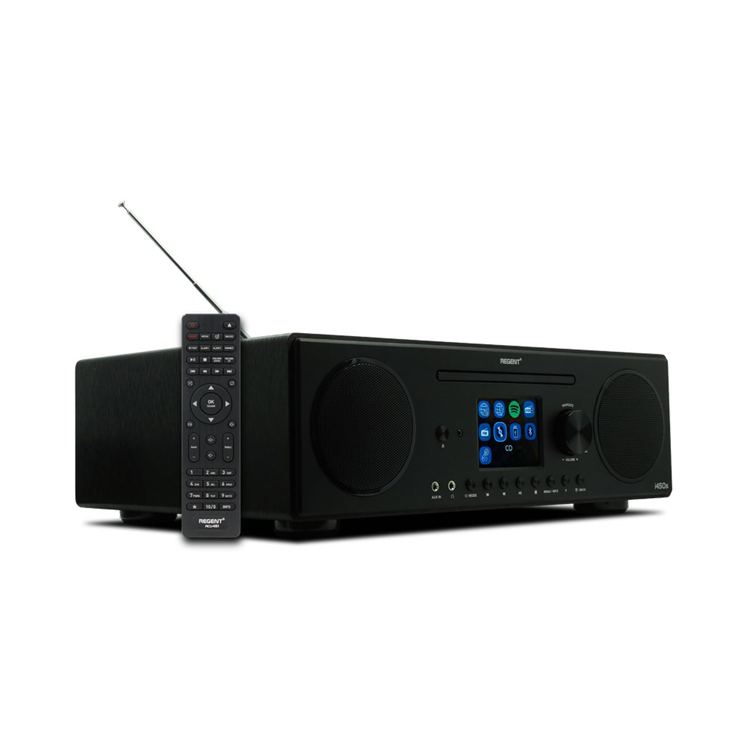 Ferguson Regent i450s DAB+ Digital Internet Radio with Spotify Connect, Bluetooth, AUX, USB, Hi-Fi Home Stereo, Doppio Allarme, Telecomando Nero