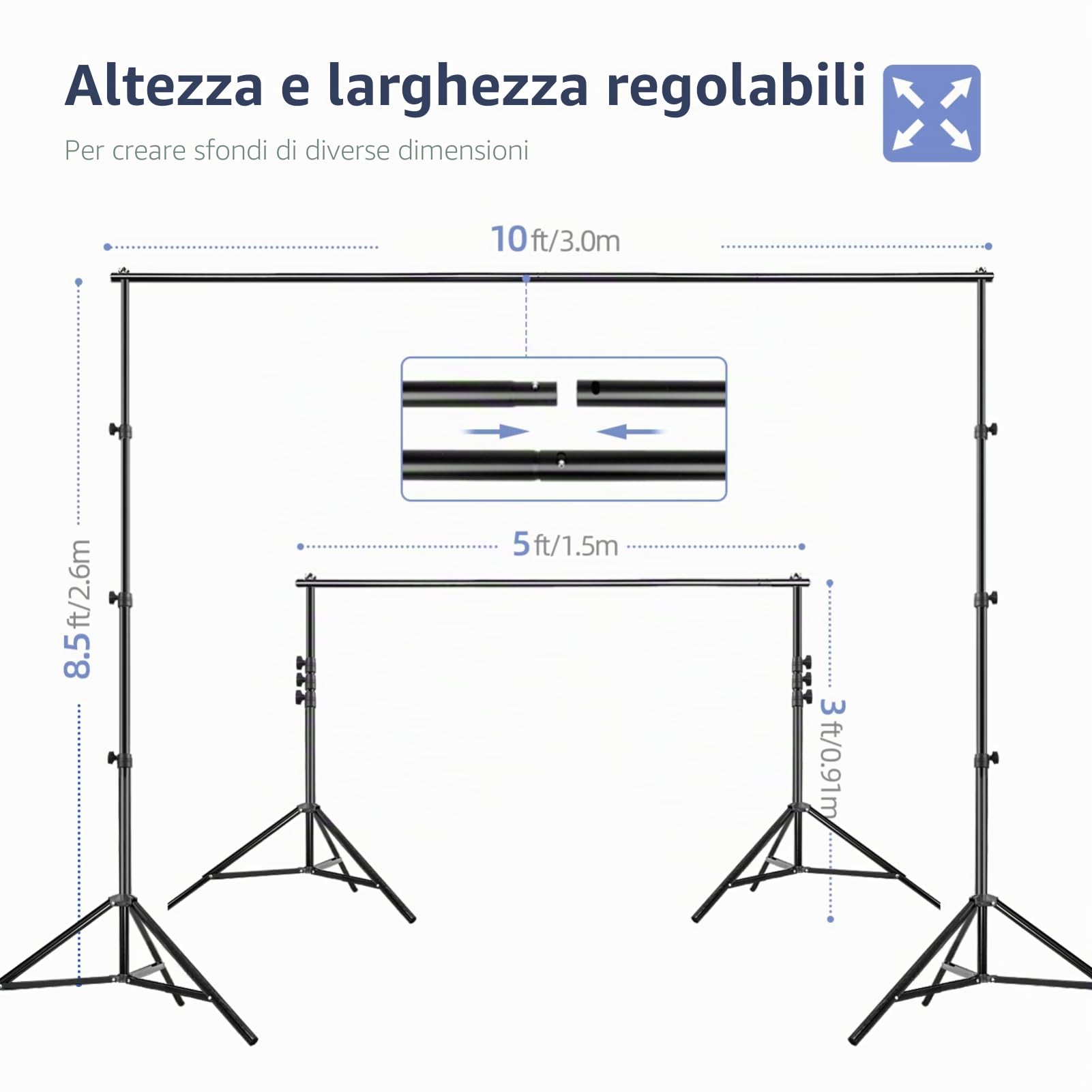 EMART 2,6x3m Sistema di Supporto Sfondo Fotografico con 3 Sfondi in Mussola | Nero, Bianco, Verde, Supporti Fondale, Ritratto, Studio Fotografia, Streaming Video