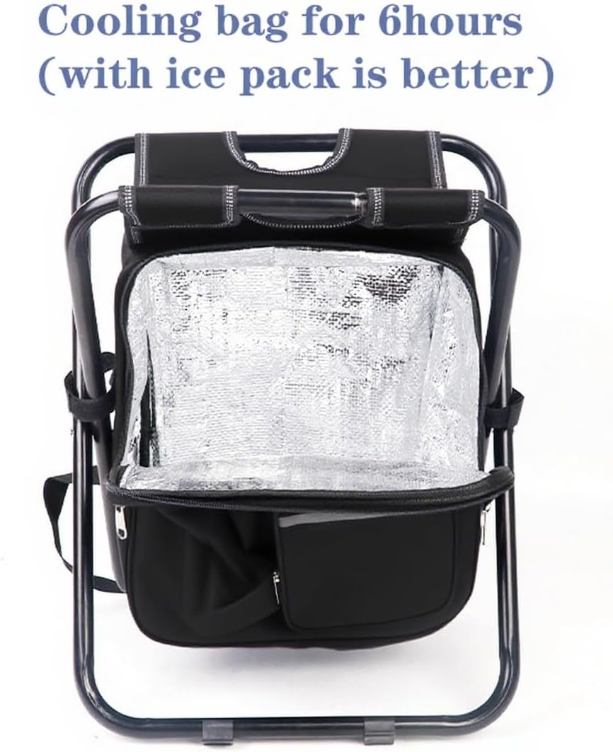 Folding Backpack Stool with Cooler Insulated Picnic Bag for Outdoor Events, Hiking, Travel, Beach,Portable Camping Stool