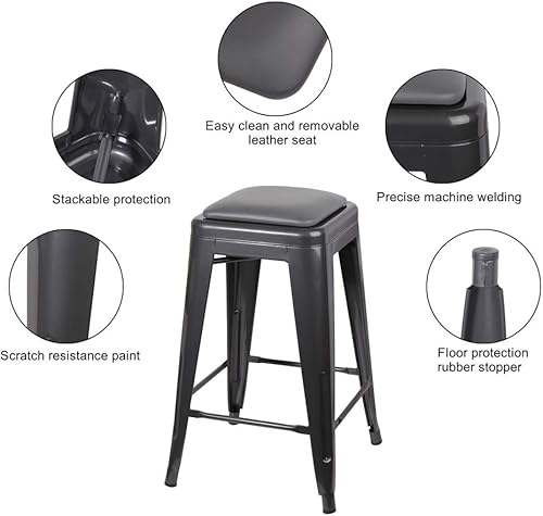 Miniatura 155 de GIA Taburete de mostrador sin respaldo de 24 pulgadas, cantidad de 4, bronce con asiento de madera clara Negro -,Café,Gris,gris, (Gun