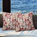 Magpie Fabrics Paquete de 2 fundas de almohada impermeables al aire libre de 18 x 18 pulgadas, sofá (rojo botánico)