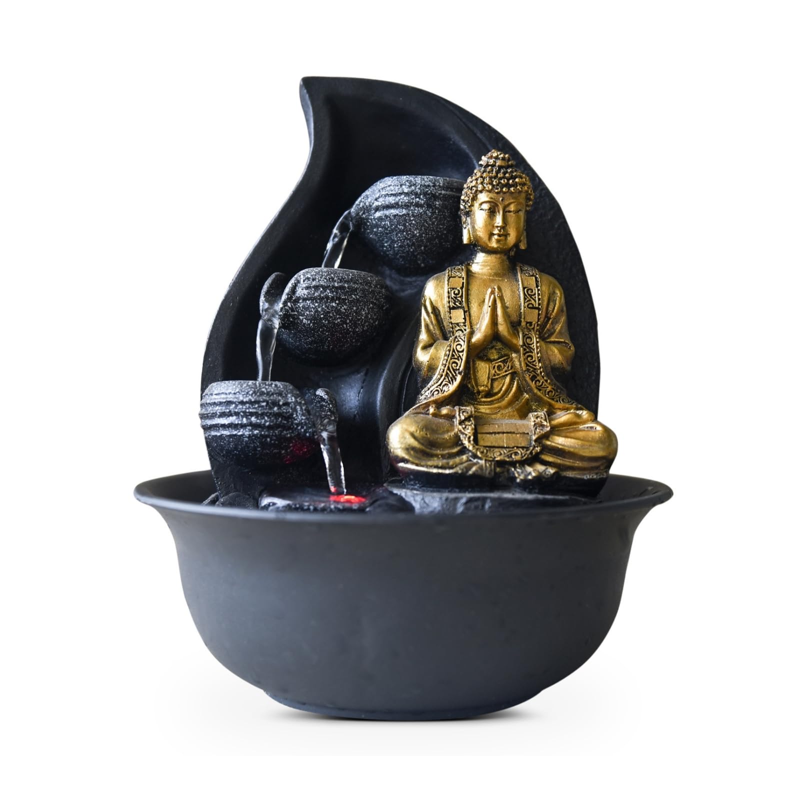 Zen Light Praya - Fuente para Interior con Bomba e iluminación LED,en Resina, Color Dorado