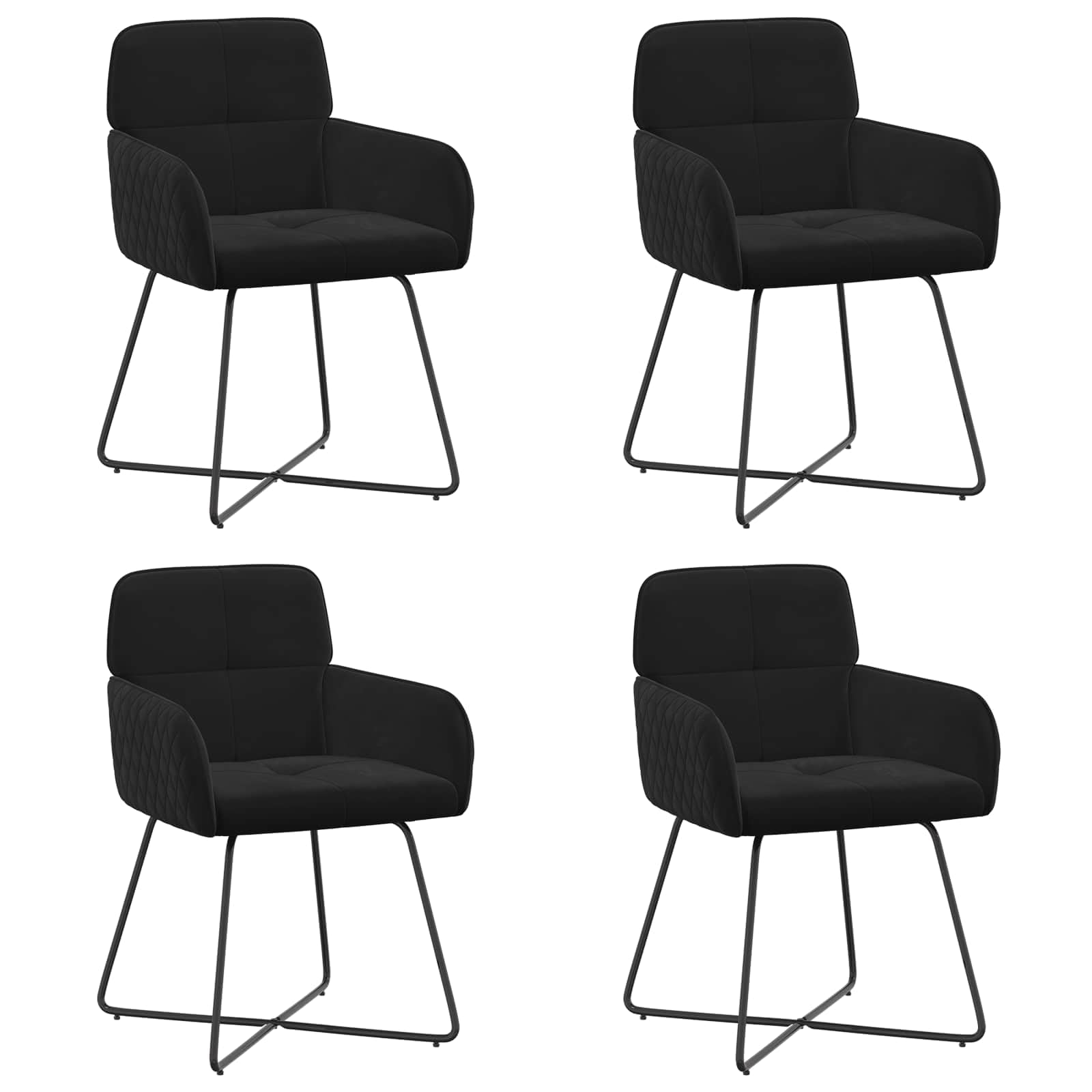 Lot de 4 chaises de salle à manger en velours noir 59 x 56,5 x 86 cm