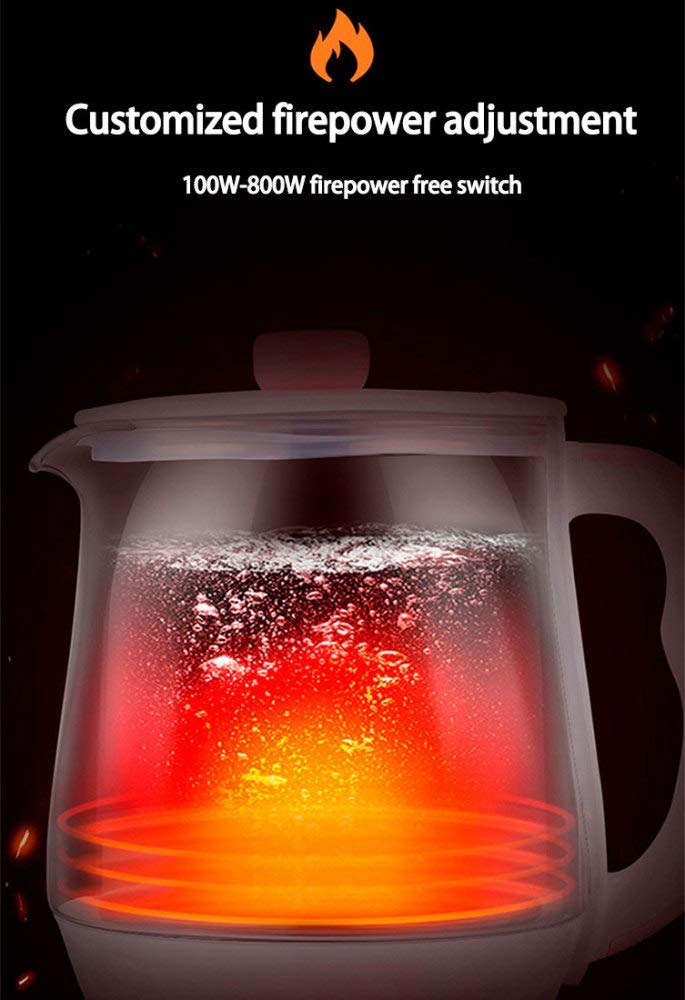 Teteras, Tetera Eléctrica, 1.8L de Té Eléctrico de Vidrio con Filtro, Tetera Inalámbrica con Control de Temperatura, Apagado Automático Y Protección Seca por Hervir, 800W/Rosado