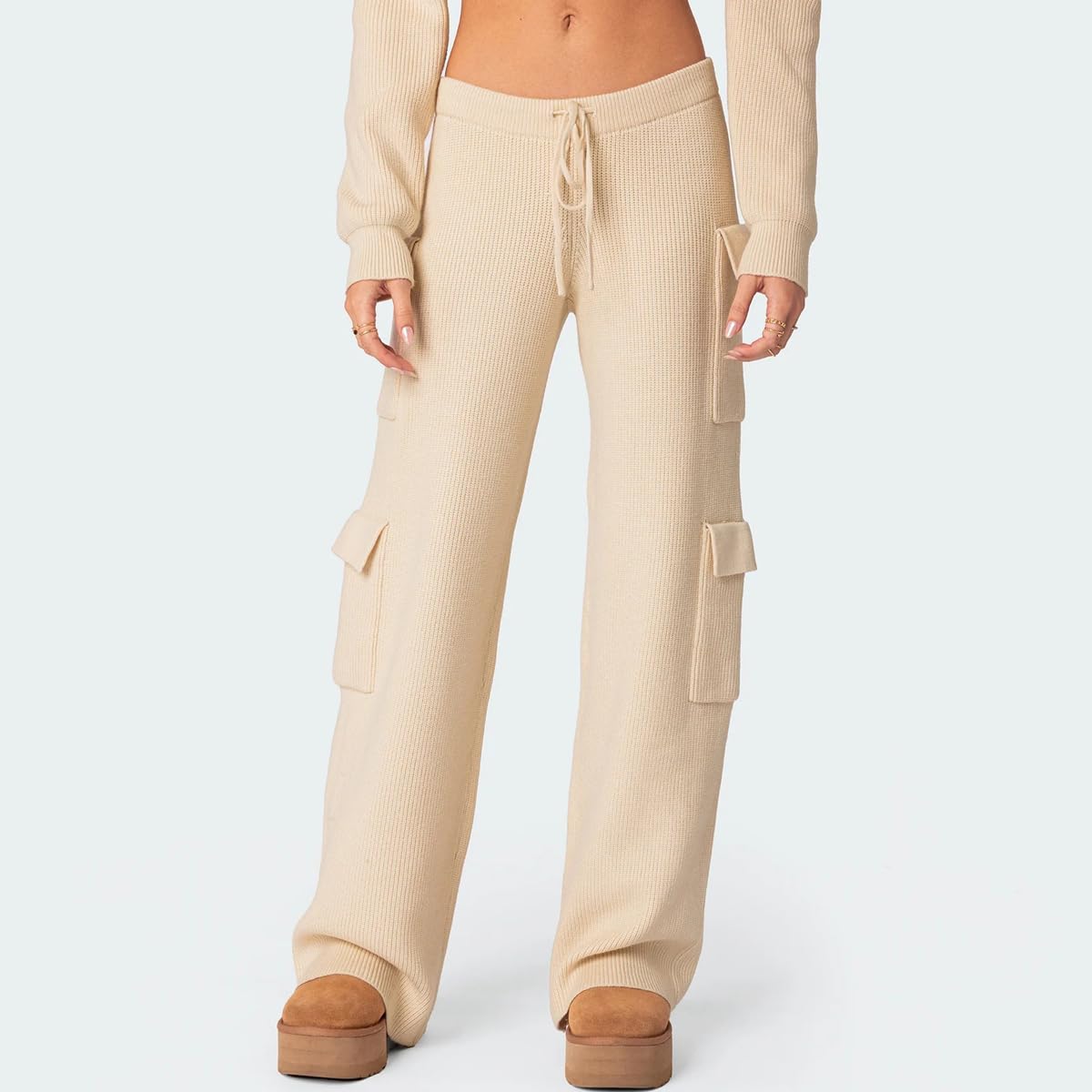 LANGWEI Conjunto Deportivo Para Mujer Ropa De Calle De Punto Cálido Conjunto De 2 Piezas Suéter Con Capucha Pantalón De Pierna Ancha Con Bolsillos