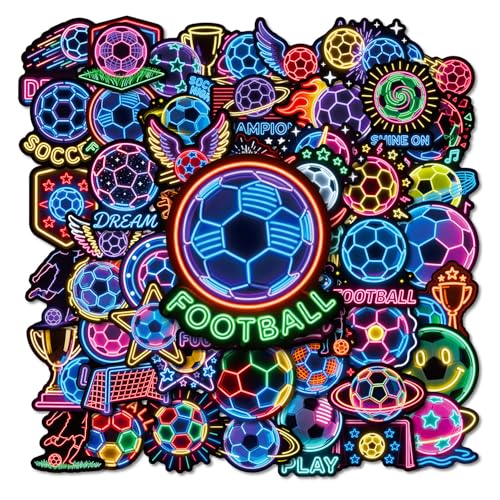 56 Pcs Neon Football Stickers Cool Stickers for Kids Boys Waterproof Vinyl Sticker Pack for Laptop Phone Water Bottle Skateboard Decor Perfect Football Gifts for Boys Girls