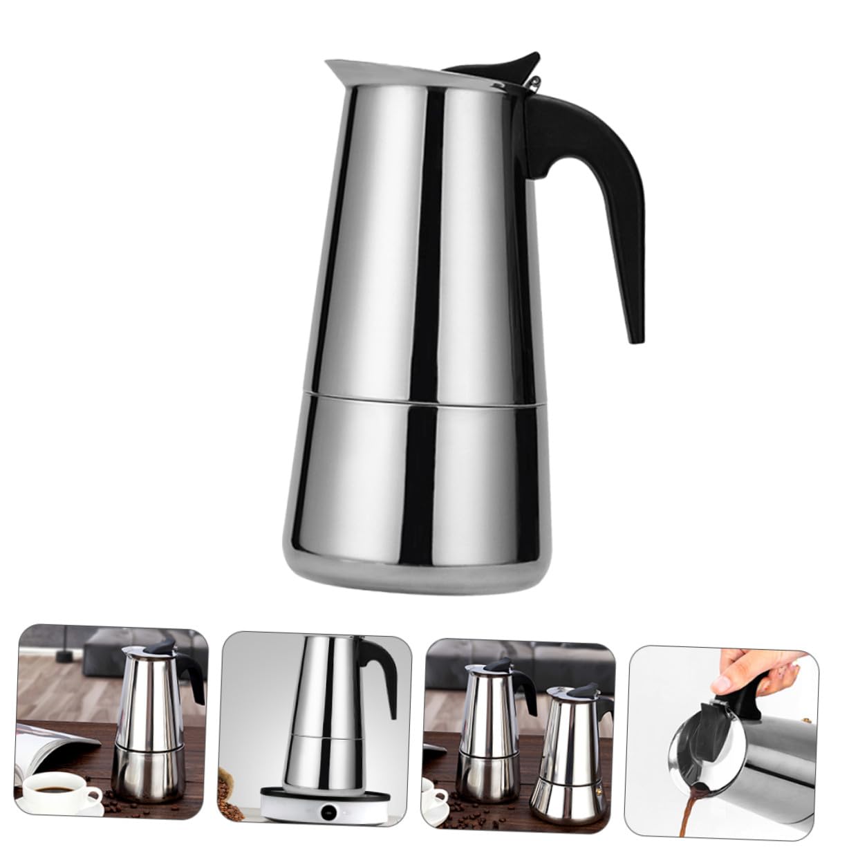 LIFKOME Edelstahl Kaffeekanne Herd Kaffeebereiter mit Sicherheitsventil 600ml für Zuhause und Büro