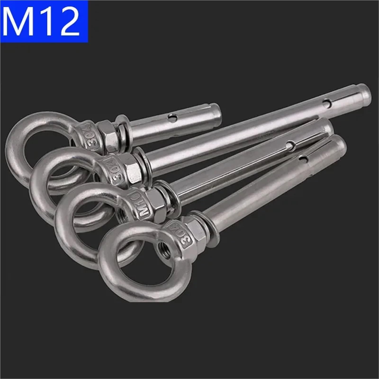 Tacos de expansión Anclajes de manguito hormigón M12 12 mm con pernos expansión argolla elevación acero inoxidable 304(M12X110mm-5pcs)