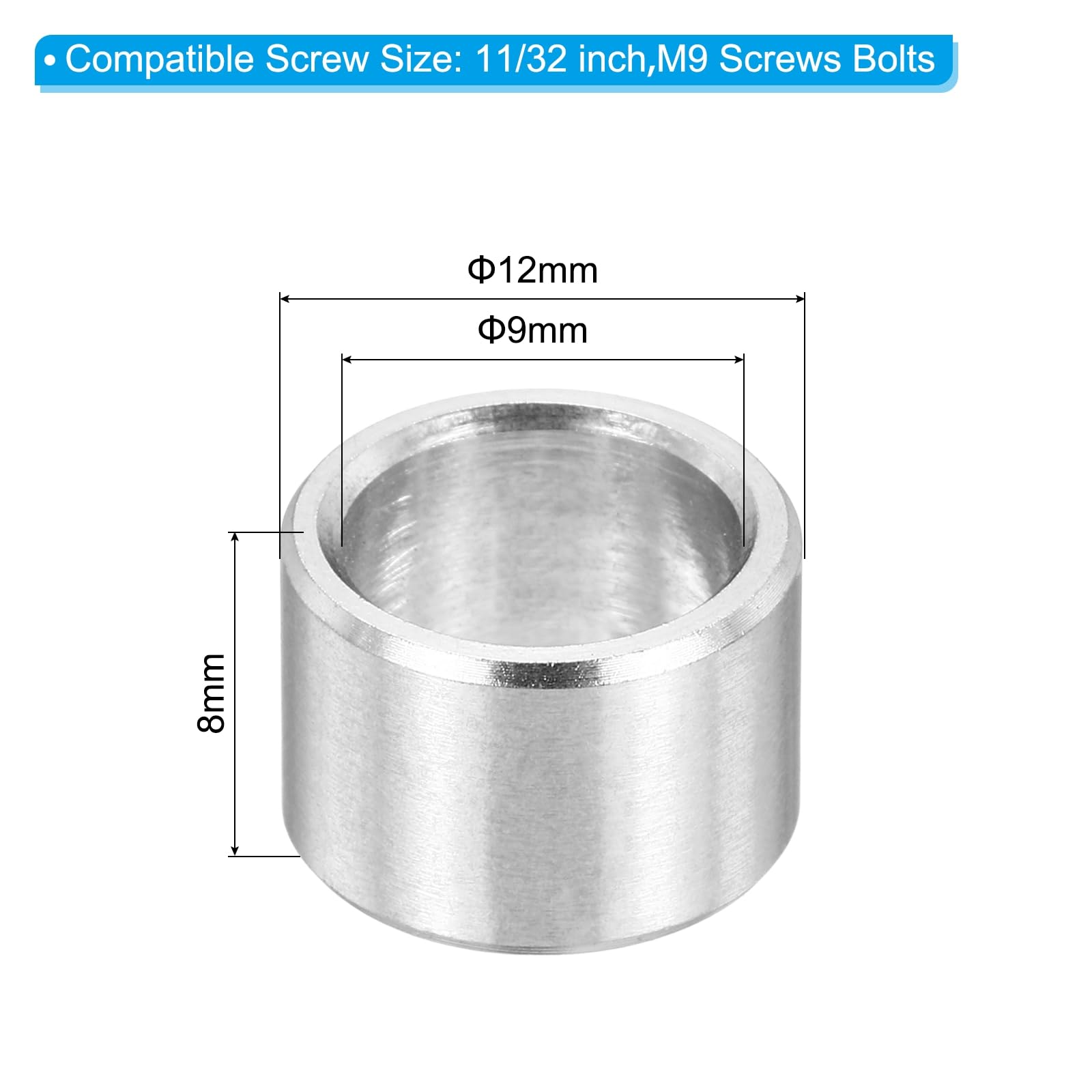 PATIKIL M9 Stainless Steel Spacers, 12Pcs Metal Spacer 9mm ID x 12mm OD x 8mm L Screw Standoff for 11/32" or M9 Screw - Image 2