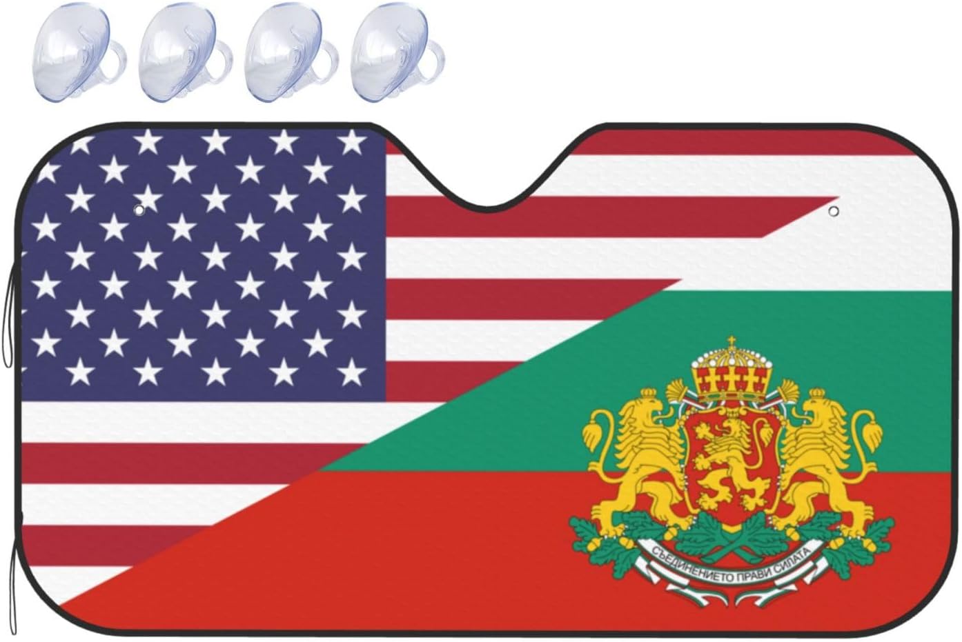 America Bulgaria Friendship Flag Foldable Car Windshield Sunshade Blocks Heat and Sun Glare Uv Rays