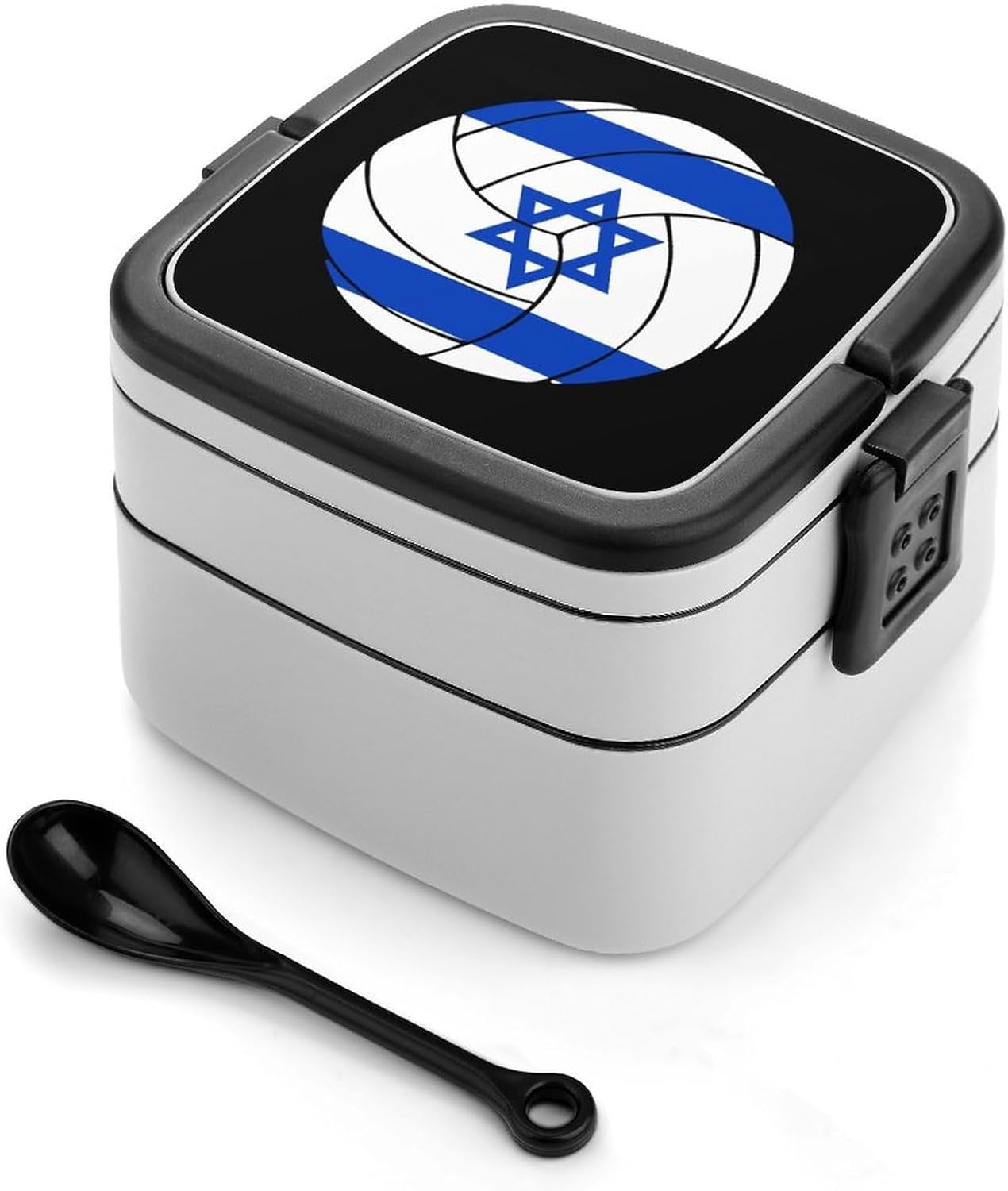 Israel Flag Volleyball Bento Box with Spoon 2 Layer Food Container Cute Lunch Box for Travel Dining Work