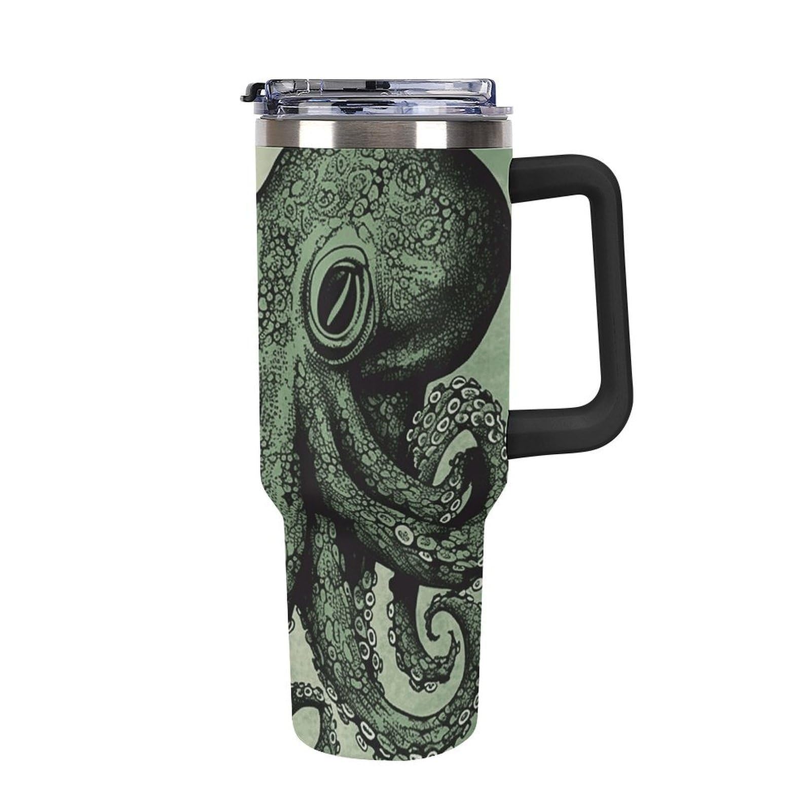 Autobecher aus 304 Edelstahl, 1,2 l, grüner Oktopus-Becher mit Strohhalm und auslaufsicherem Deckel, großes Fassungsvermögen, vakuumisolierter Reisebecher für Auto-Becherhalter