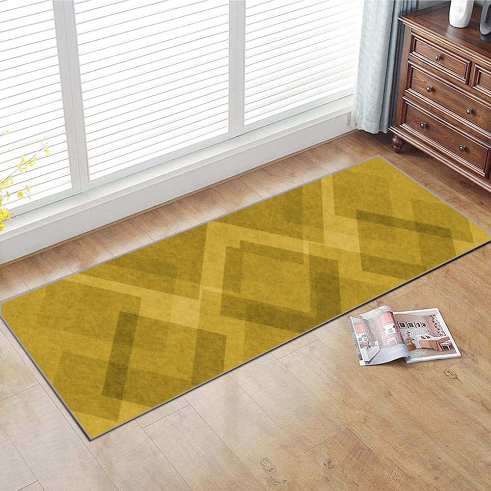 Läufer Teppich Flur rutschfest 120x360cm Gelb Teppichläufer Lang Meterware Waschbar Küchenläufer KorridorEinfarbig Polyester Wohnzimmer Schmutzfangmatte