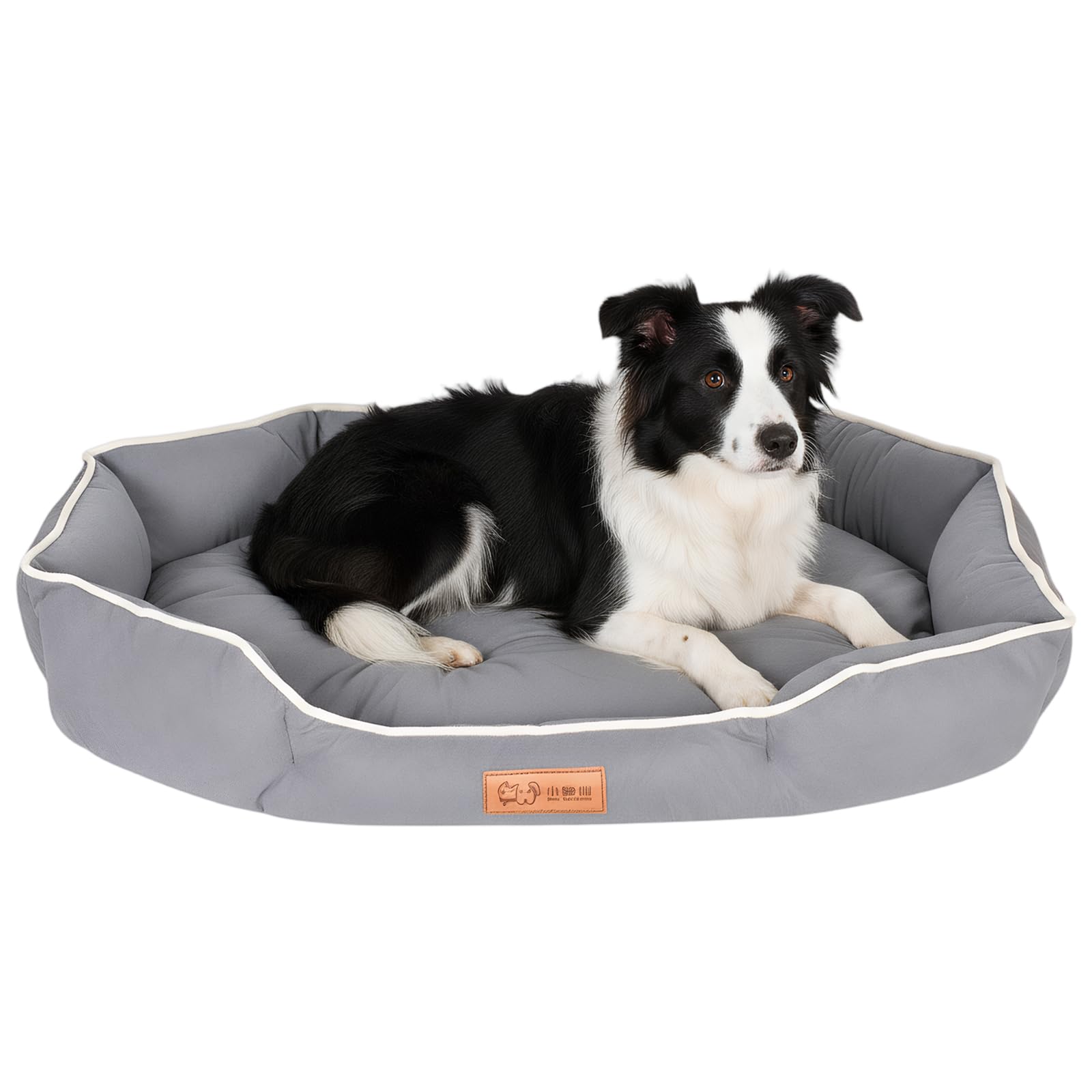 Luxvara Dog Pet Bed Washable, PP Cotton Rectangle Pet Bed Grey Super Soft Puppy Beds Orthopedic Bed for Small Medium Dog Cat Pet (L (70 x 50 x 13 cm) with bottom fasteners)