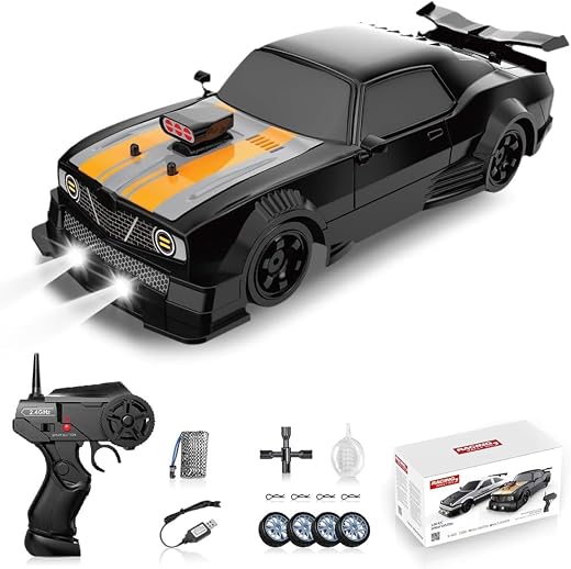 Royaldeals 1/16 4WD RC Drift Car, 2.4GHz 4WD Remote Control Car, 18KM/H+ High Speed, LED Lights, Sprayer, Rechargeable Bat...